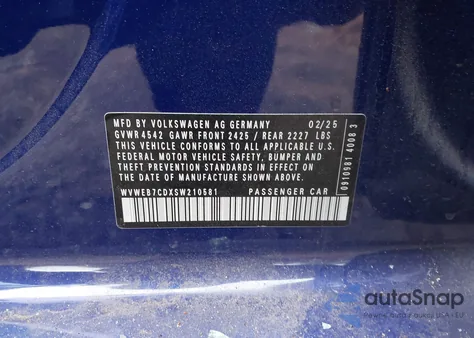 2025 Volkswagen Golf R 2.0T из США, поврежденный, VIN WVWEB7CDXSW210581